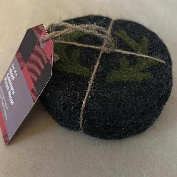 Thirstystone Round Felt Wool Antler Coasters From Nepal, Set of 4 - Picture 2 of 5